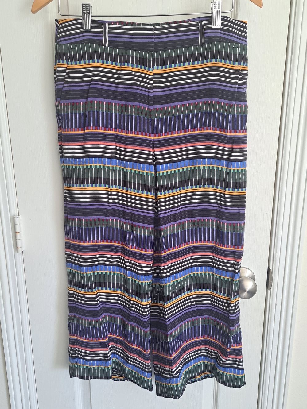 Ann Taylor LOFT Womens Cropped Wide Leg Pants Sz 6P Blue Green Striped